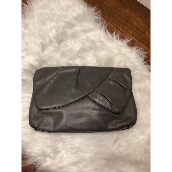 Morris Moskowitz Large Vintage Abstract Gray Shoulder Leather Bag 90's Clutch - Picture 2 of 7